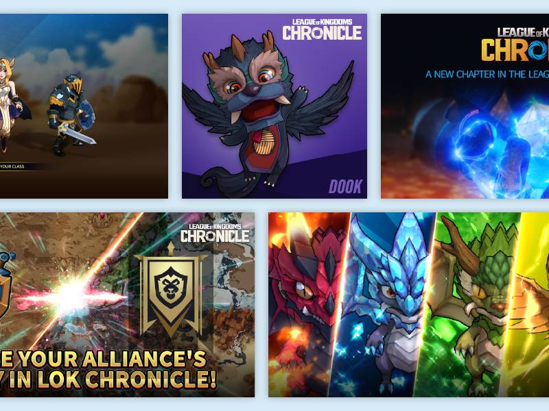 LOKC social content — character art, Dook mascot, Chronicle launch banner, dragon roster